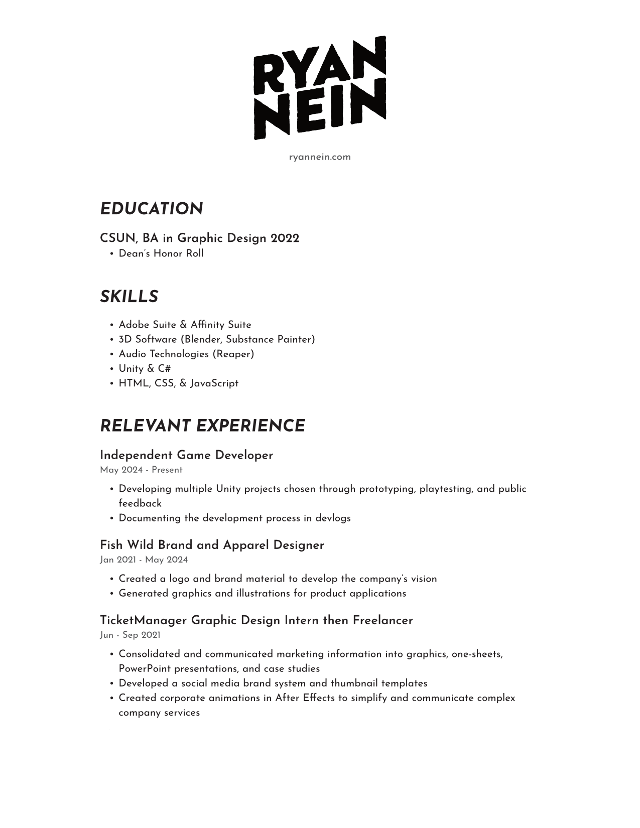Ryan Nein's resume