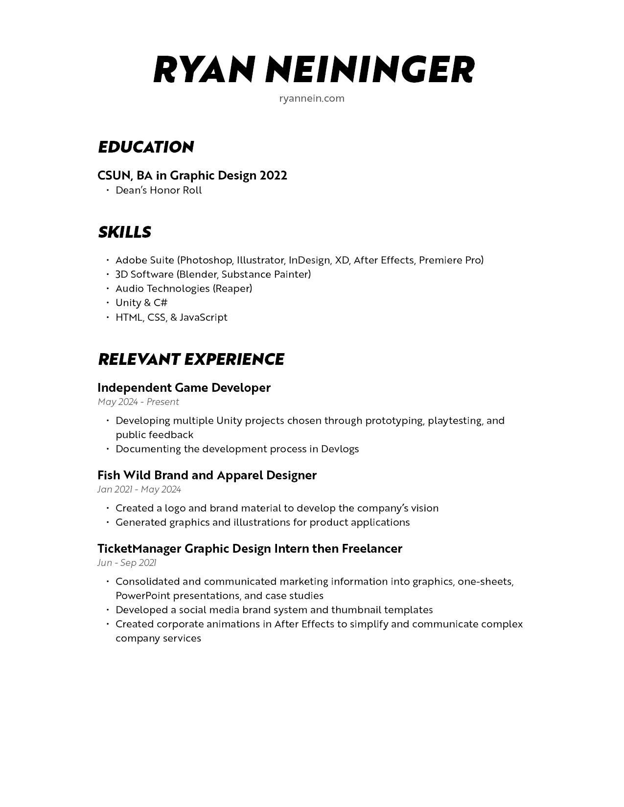 Ryan Nein's resume